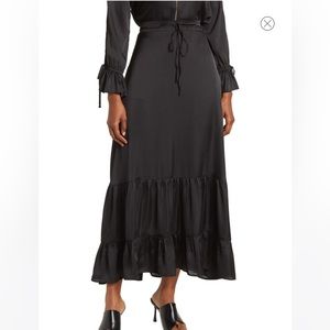 Long Black Satiny Frill Skirt